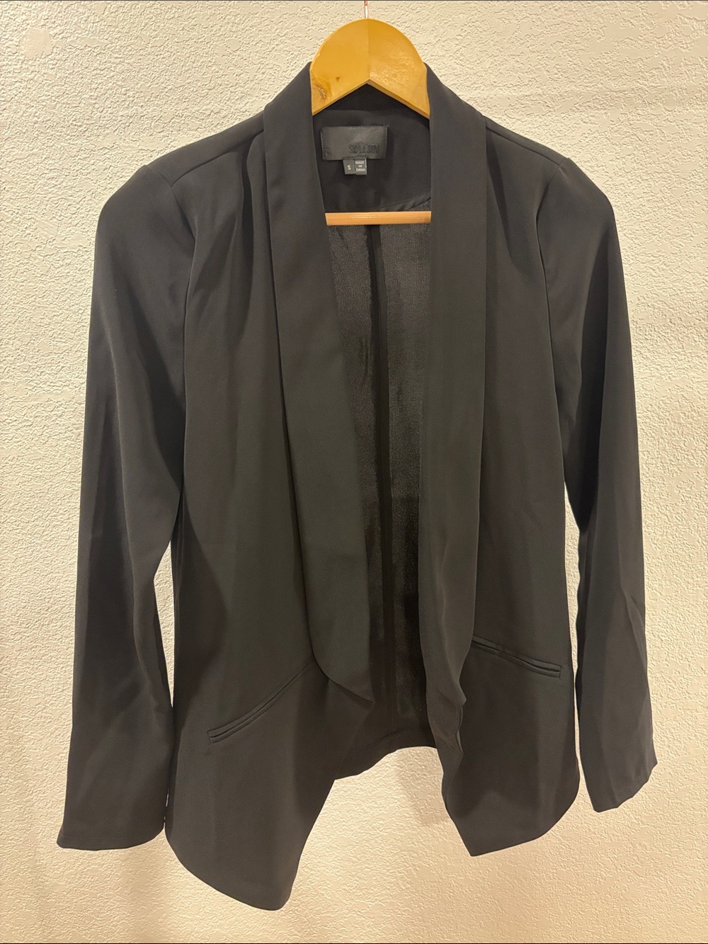 Black Open-Front Draped Blazer Jacket